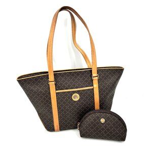 LA TOUR EIFFEL Brown Paris Signature Leather Shoulder Bag Tote Purse & Pouch Set